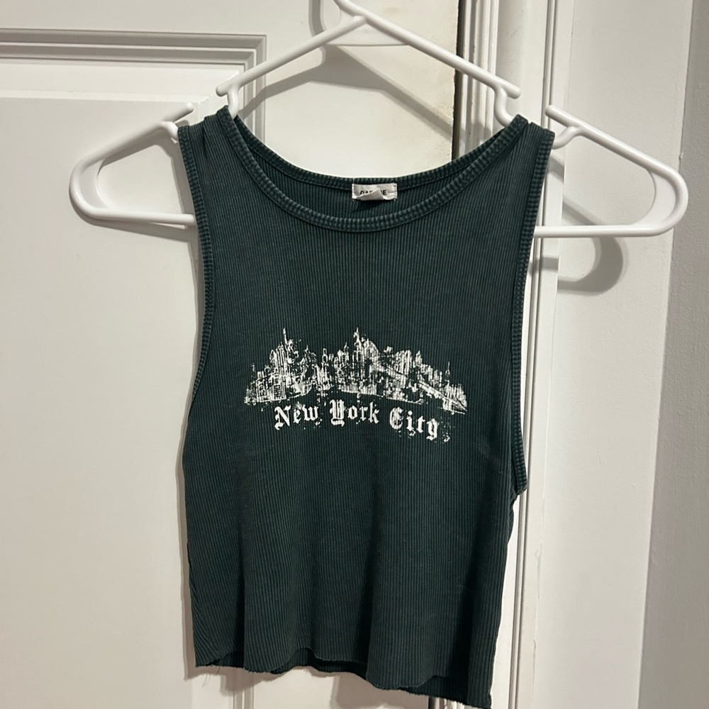 Garage Green Graphic Crop Tank Top